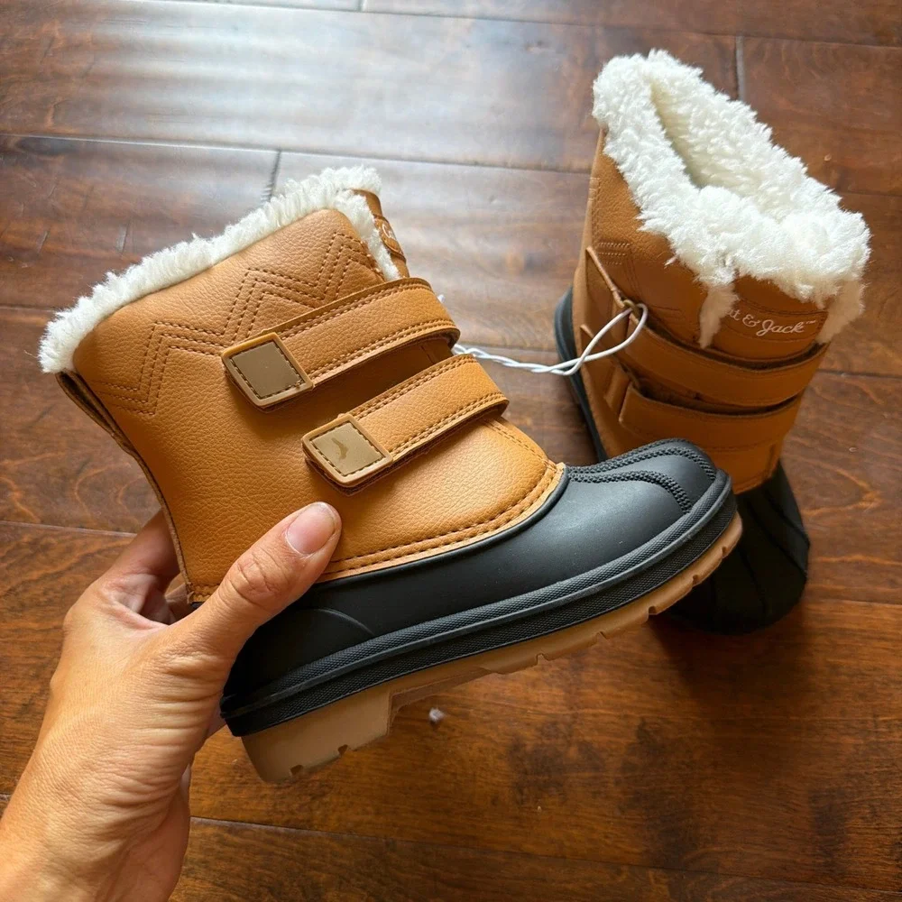 Cat & Jack Denver Tan Waterproof Snow Boots Faux Fur Trim Toddler Size 10 NEW